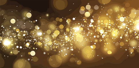 Złoty bokeh i migoczące iskierki na ciemnym tle, abstrakcyjne tło świąteczne lub imprezowe.