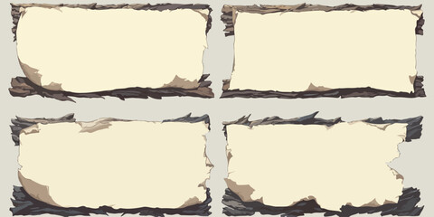 Cztery ramki z postarzanego papieru z postrzępionymi krawędziami, idealne do projekt&oacute;w graficznych.