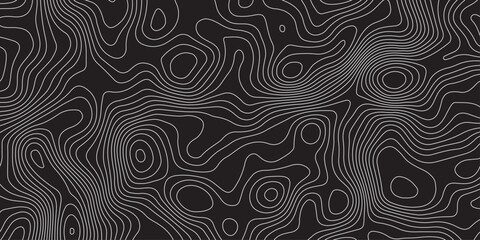 Abstract black background with elegant contour line patterns. Minimalist topographic map texture design, modern wavy lines creating fluid organic shapes, perfect for digital art and backgrounds.