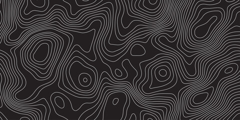 Abstract black background with elegant contour line patterns. Minimalist topographic map texture design, modern wavy lines creating fluid organic shapes, perfect for digital art and backgrounds.