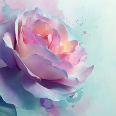 A close up of a pastel rose with watercolor effects and soft lighting on a light background art