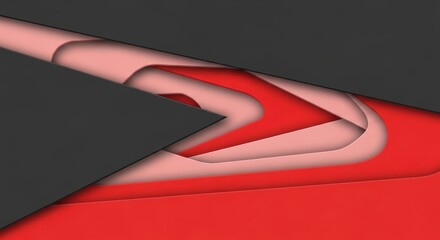 Abstract layered geometric background with red, pink, and dark gray shapes, modern material design aesthetic