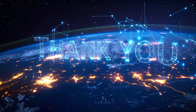Express heartfelt global appreciation with a vibrant Thank You message viewed from space, a powerful image for corporate communications and acknowledgments