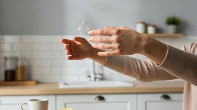Hands clapping in kitchen environment with sparkling effect