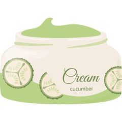 Cucumber Cream Jar with Slices Isolated on Transparent Background Green Skincare Product
