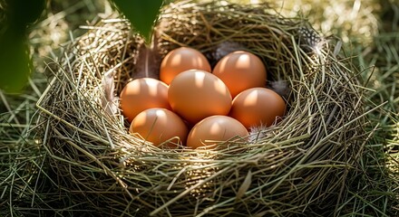 Nest of Brown Eggs in Straw - A Natural and Organic Image.