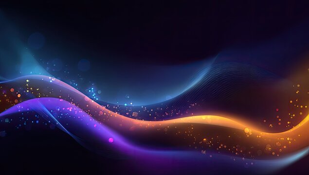 Abstract waves of light glow against a dark background