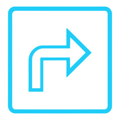 Bright Blue Outline Right Turn Arrow in Rounded Square Frame Minimalist Navigation Icon