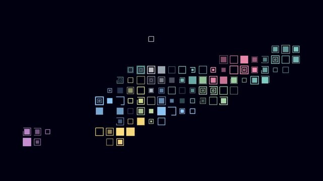 Timor-Leste animated country shape. Pulsating colored dots on the map of the country. Large size square blocks. Digital style Timor-Leste map on dark background. Artistic animation video.