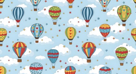Seamless pattern of hot air balloons colorful vector illustration for textile wallpaper and backgrou