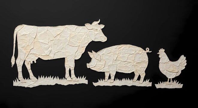 Farm Animals Cutout Illustrations on Black Background