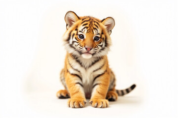 Obraz premium Beautiful yellow little tiger on a white background. 3d rendering.