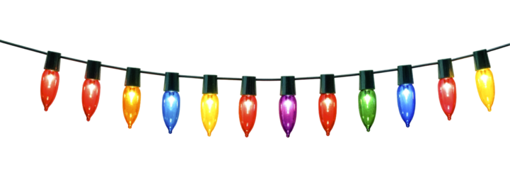 Colorful Christmas lights isolated on transparent background