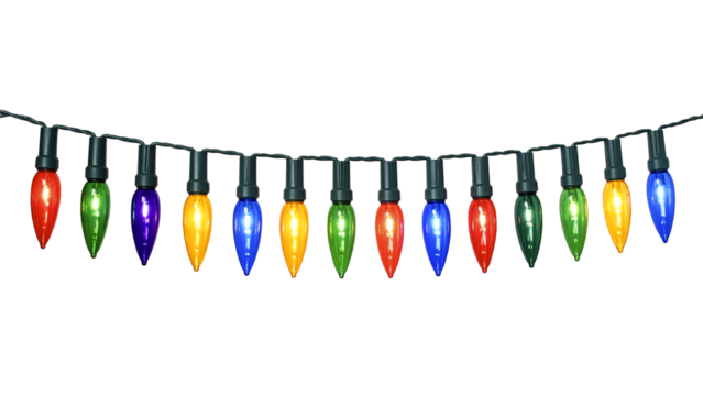 Colorful Christmas lights isolated on transparent background - Powered by Adobe