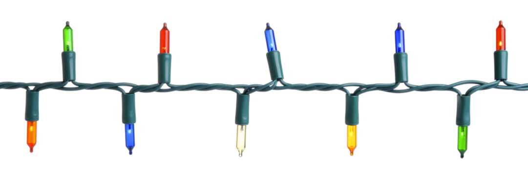 Colorful Christmas lights isolated on transparent background - Powered by Adobe