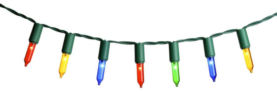 Colorful Christmas lights isolated on transparent background