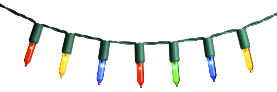 Colorful Christmas lights isolated on transparent background