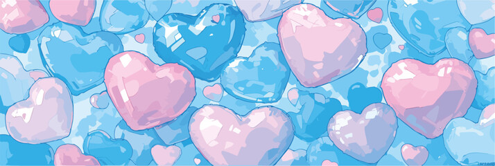 Miłość i czułość: pastelowe serca w odcieniach różu i błękitu tworzą delikatne tło.