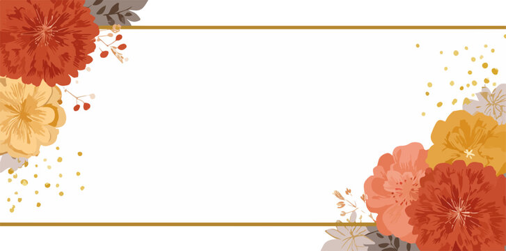 Elegancka ramka z kwiatami w jesiennych kolorach, idealna na zaproszenia i kartki okolicznościowe.