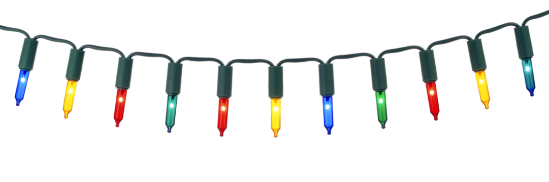 Colorful Christmas lights isolated on transparent background