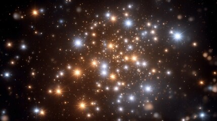 Obraz premium Vast cosmic expanse filled with a dense glittering cluster of myriad stars in vibrant hues of orange and blue against a deep dark void