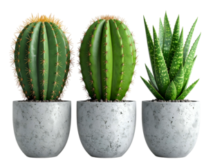 Three potted succulents against a black background