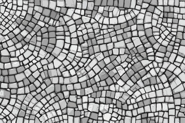 Fototapeta premium Wektorowa ilustracja przedstawiająca mozaikowy wzór w odcieniach szarości z nieregularnymi płytkami ułożonymi w dynamiczną, falistą kompozycję.