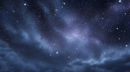 Naklejka premium A vast dark night sky filled with countless bright stars and ethereal nebulae interspersed with wispy clouds