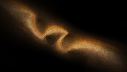 Dynamic glowing energy wave abstract background; a mysterious cosmic stream of golden light on a dark starry space backdrop