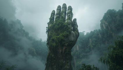 Giant stone hand in vietnam travel destination landscape