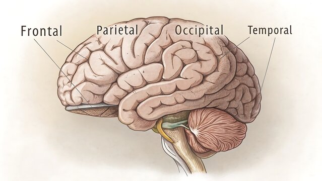 Lateral view of the human brain with labeled lobes