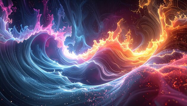 Swirling cosmic energy flows in fiery waves - Powered by Adobe