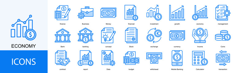economy icon collection set. Containing finance, Business, Money, financial, investment, growth icon