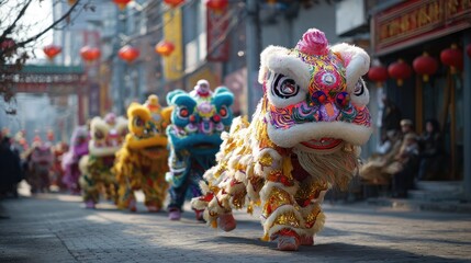Chinese new year lion dance celebration street parade