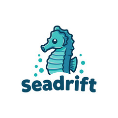 Cartoon seahorse floats above seadrift
