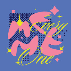 Abstract Pink Liquid Custom Typography of 'Meme' and 'Everyone' in Green Calligraphy on Blue Backdrop, Y2K Flat Style