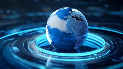 Abstract digital representation of the planet earth with glowing blue concentric rings and futuristic technological elements creating a sense of global connectivity and innovation - Powered by Adobe