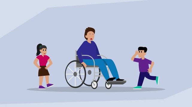 Man in Wheelchair Interacting with Children, Representing Disability and Inclusion cartoon animation