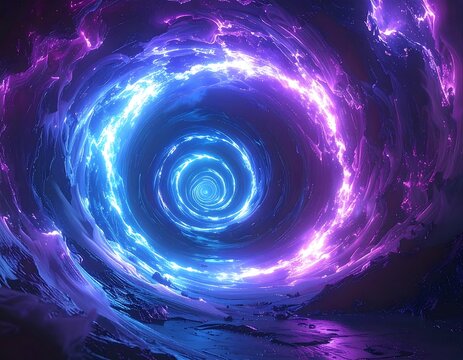 Swirling portal of cosmic energy, glowing blue and purple - Powered by Adobe