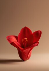 A vibrant, solitary red bloom, perfectly formed and presented against a smooth, neutral backdrop, symbolizing isolated elegance and natural perfection ,bud ,clean ,studio shot