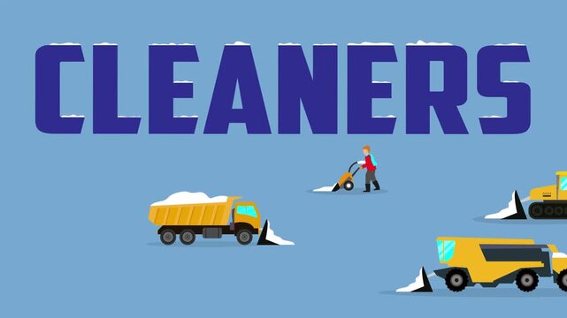 Winter Snow Removal and Cleaning Services with Heavy Machinery and Worker cartoon animation