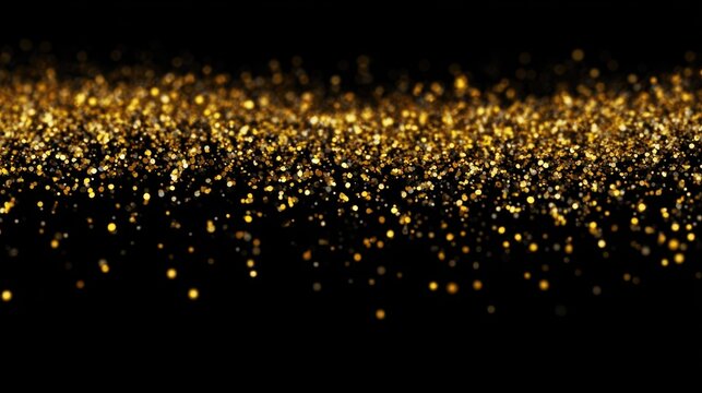 Falling gold glitter sparkles create a magical atmosphere on a sleek black background suitable for various celebrations and events