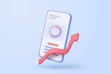 3D stock trading graph with mobile phone. Sell and buy money cash and exchange with finance business concept, earning investment. 3d bank trading vector icon for investment render illustration