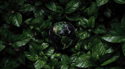 Earth globe surrounded by green leaves environment concept