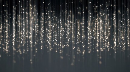 Glistening vertical lines of silver glitter fall gracefully, creating a stunning and enchanting display against a dark background in a festive setting