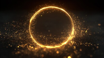Gold neon light animation moving in a circular shape, creating a mesmerizing effect of glowing sparks and gentle luminosity