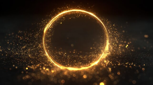 Gold neon light animation moving in a circular shape, creating a mesmerizing effect of glowing sparks and gentle luminosity
