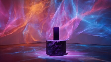 Abstract product display with colorful smoke background