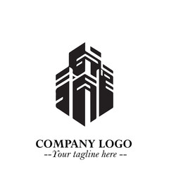 Building Logo Symbol in Black on the White Background with Modern Minimal Architecture Design