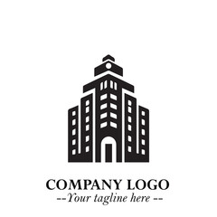 Building Logo Symbol in Black on the White Background with Modern Minimal Architecture Design